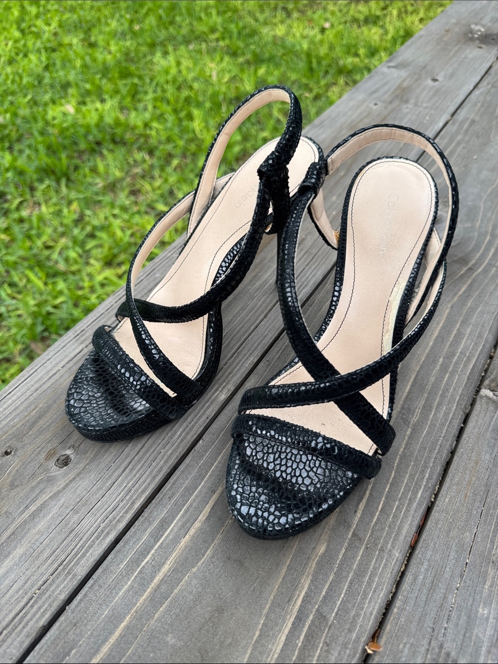 Calvin Klein Black Strappy Slingback Platform 4.5” High-Heeled Sandals 7.5